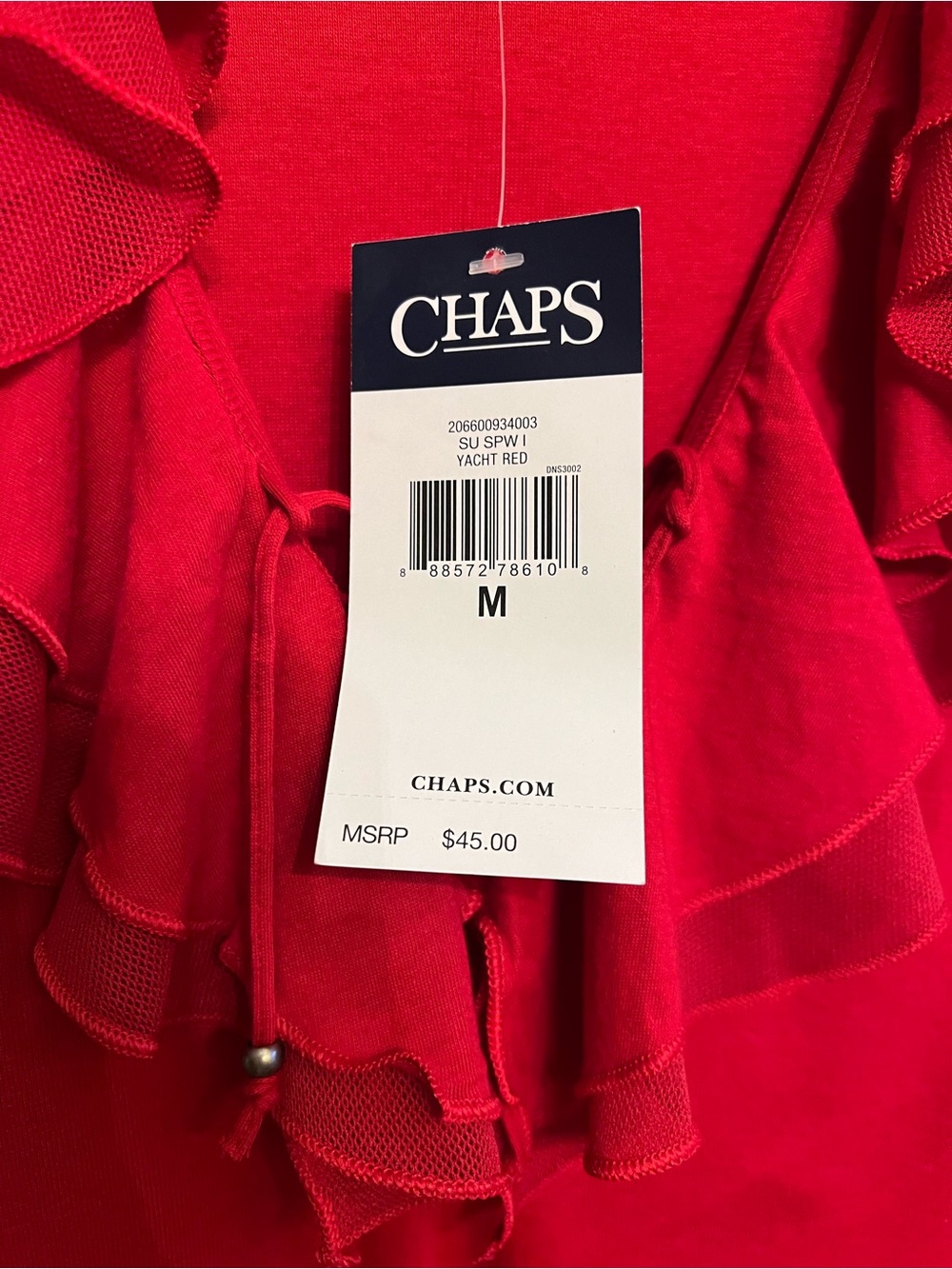 Chaps Women’s Red Ruffle V-Neck Sleeveless Shell - Picture 3 of 4